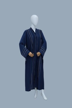 Front-Open Abaya with Pinstripe Panels