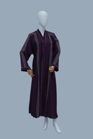 Front-Open Abaya with Striped Organza Sleeves