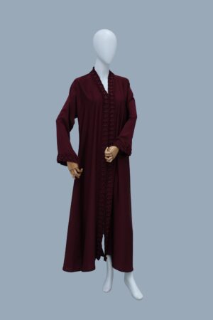 Front-Open Ribbed Abaya with Button Placket